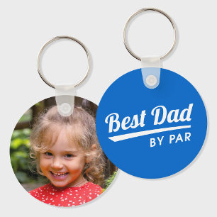 Best Dad By Par Personalized Photo Blue Golf Keychain