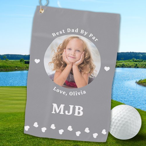 Best DAD BY Par Personalized Photo Golfer Gray Golf Towel
