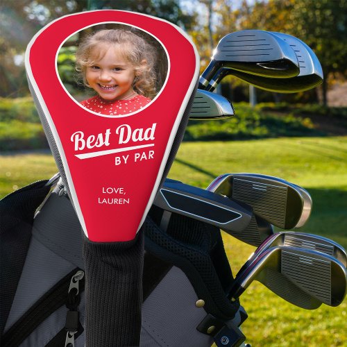 Best Dad By Par Personalized Photo Red Golf Head Cover
