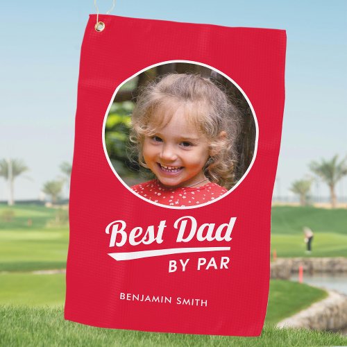 Best Dad By Par Personalized Photo Red Golf Towel