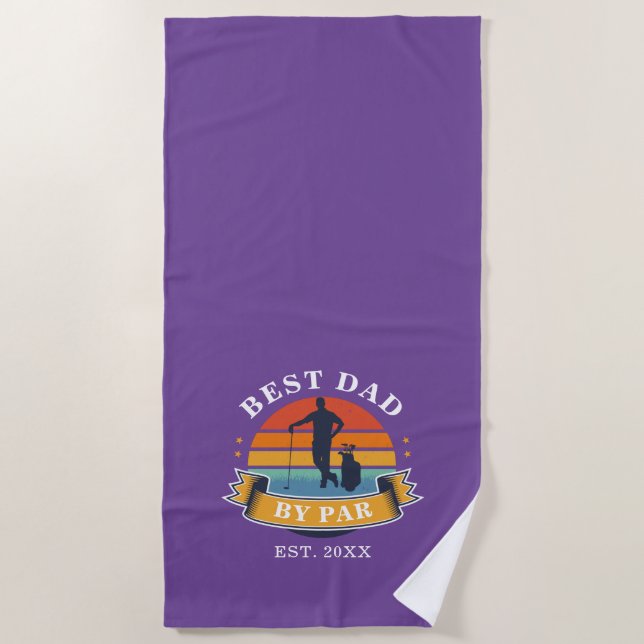 Best Dad By Par Personalized Retro Fathers Day Beach Towel (Front)