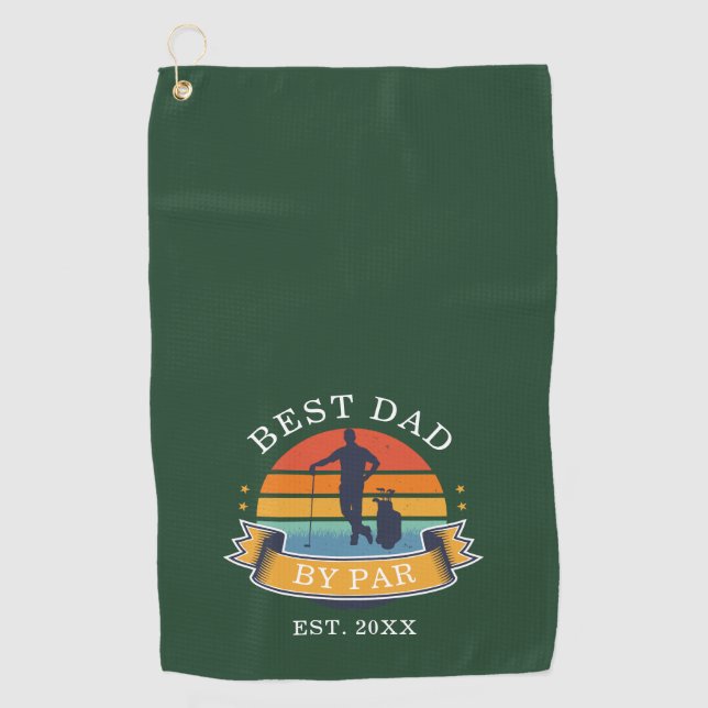 Best Dad By Par Personalized Retro Fathers Day Golf Towel (Front)