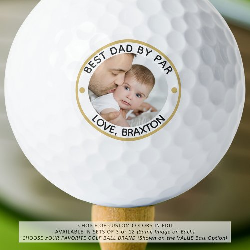 BEST DAD BY PAR Photo Black Gold Personalized Golf Balls