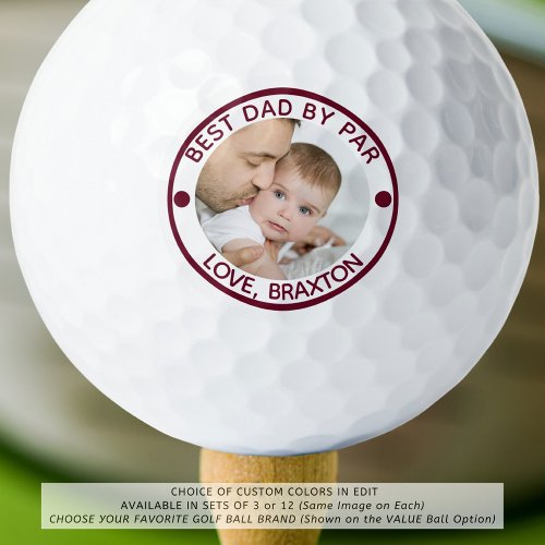 BEST DAD BY PAR Photo Burgundy Maroon Personalized Golf Balls