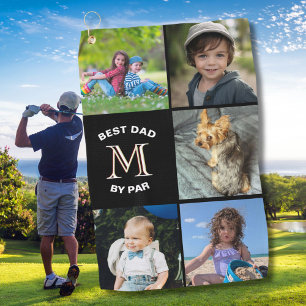 Best Dad By Par Photo Collage Custom Monogram Golf Towel