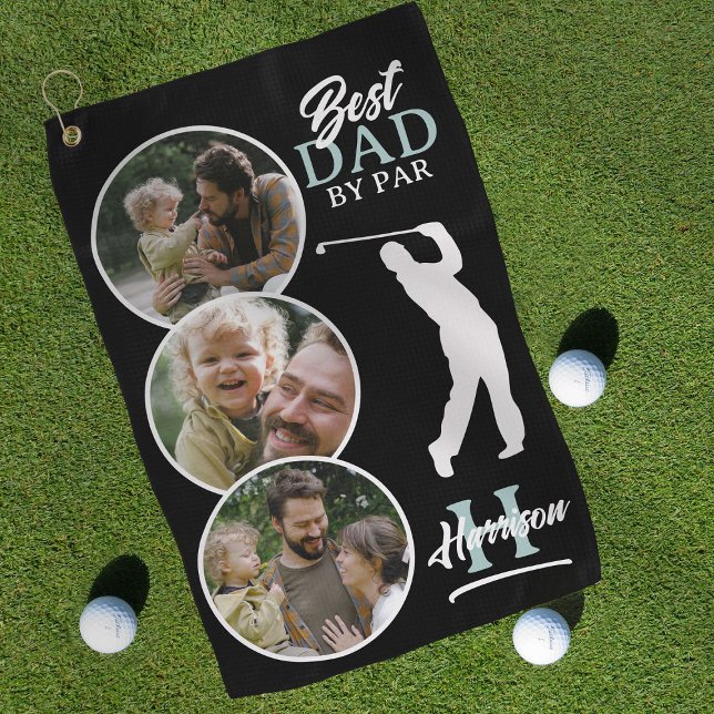 Best Dad By Par Photo Collage Monogram Golf Towel (Creator Uploaded)