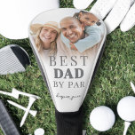 Best Dad By Par Photo Father Golf Head Cover<br><div class="desc">This personalized golf head cover features a clean and elegant design with a soft white gradient background. The phrase "Best Dad By Par" is displayed at the top in a classic serif font, giving it a timeless and heartfelt touch. At the bottom, there’s space for a custom name or message...</div>