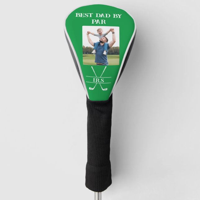 Best Dad by Par Photo Initials Gift for Dad Green  Golf Head Cover (Front)