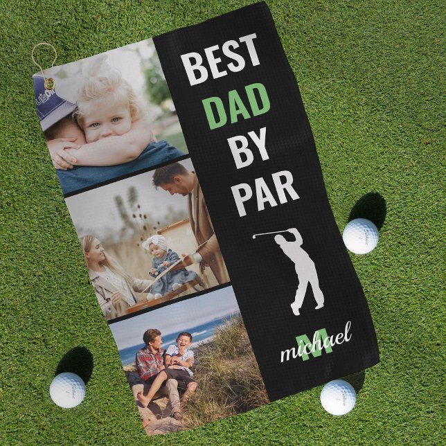 Best Dad By Par Photo Monogram Fathers Day Gift Golf Towel (Creator Uploaded)