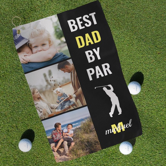 Best Dad By Par Photo Monogram Fathers Day Gift Golf Towel (Creator Uploaded)