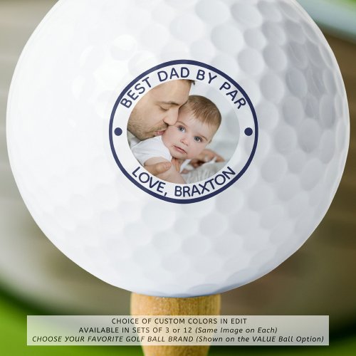 BEST DAD BY PAR Photo Navy Blue Personalized Golf Balls