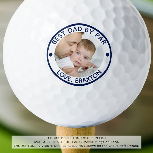 BEST DAD BY PAR Photo Personalized Blue Golf Balls