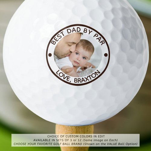 BEST DAD BY PAR Photo Personalized Brown Golf Balls