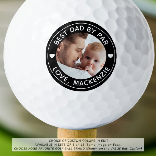 BEST DAD BY PAR Photo Personalized Custom Color Golf Balls