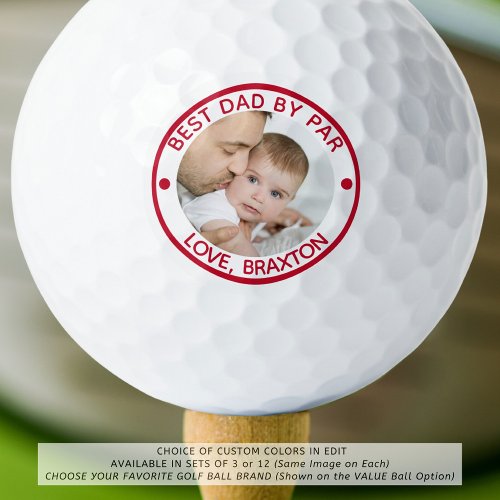 BEST DAD BY PAR Photo Red Personalized Golf Balls