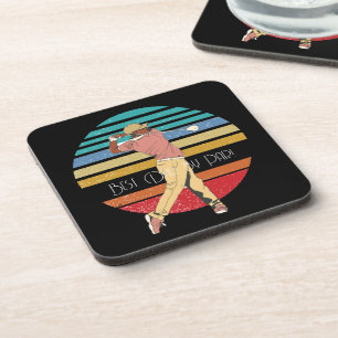 Best Dad by Par Rainbow & Black Beverage Coaster