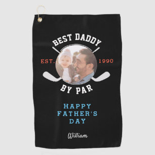 Best Dad By Par Retro Father's Day Black Monogram Golf Towel