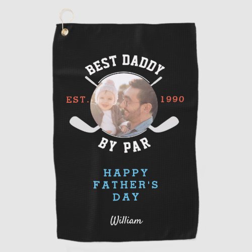 Best Dad By Par Retro Fathers Day Black Monogram  Golf Towel