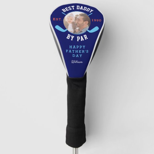 Best Dad By Par Retro Fathers Day Blue Monogram Golf Head Cover
