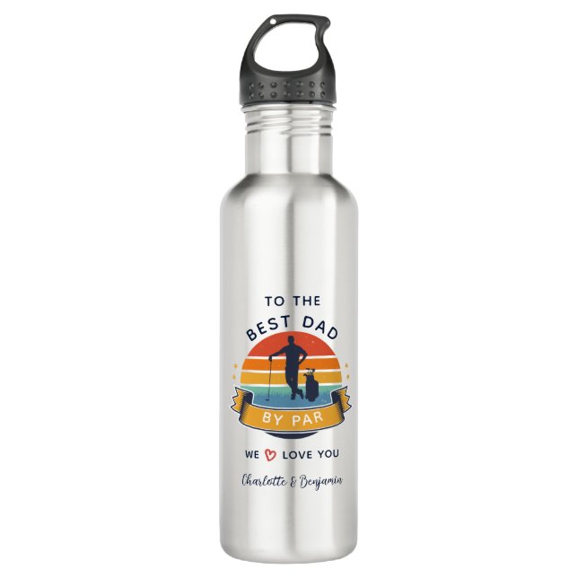 Best Dad By Par Retro Fathers Day Keepsake Stainless Steel Water Bottle (Front)