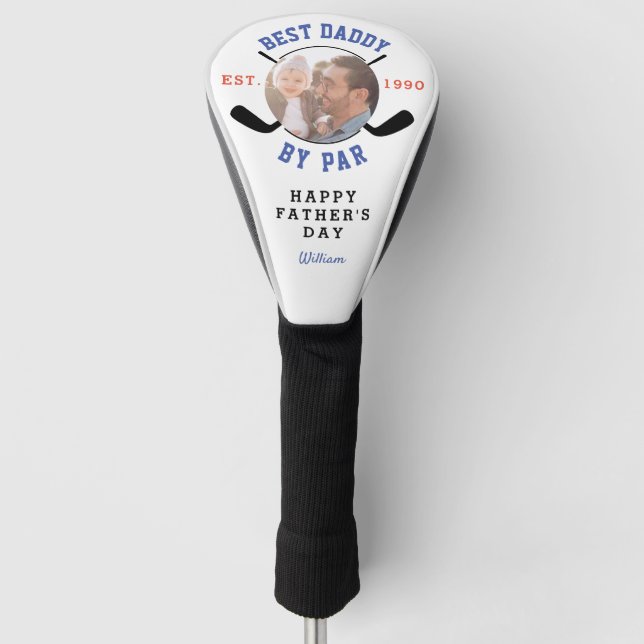 Best Dad By Par Retro Father's Day Photo Monogram Golf Head Cover (Front)