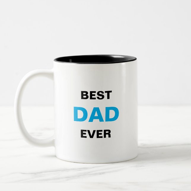 Best Dad Calligraphy in Turquoise Blue & Black Two-Tone Coffee Mug (Left)