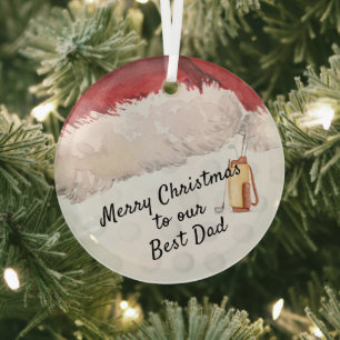 Best Dad Christmas Golf Clubs Santa Hat Glass Ornament