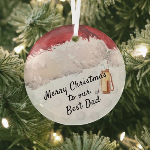 Best Dad Christmas Golf Clubs Santa Hat Glass Ornament
