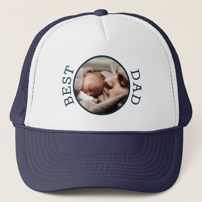 Best Dad Circle Custom Photo New Dad Gift Trucker Hat (Front)
