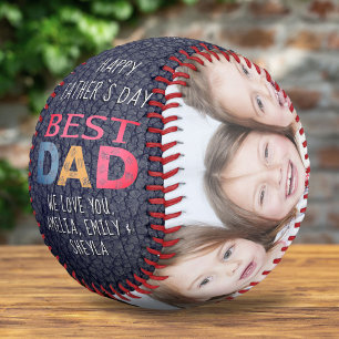 Best Dad Colorful Typography Leather Print Photo Baseball
