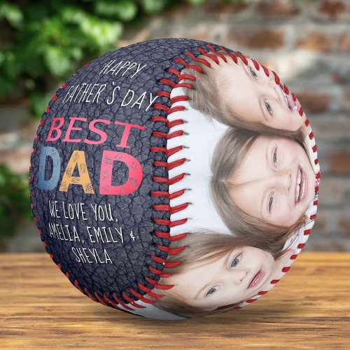Best Dad Colorful Typography Leather Print Photo Baseball
