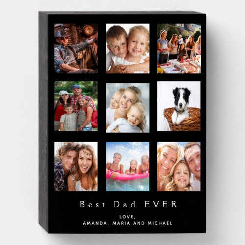 Best dad custom family photo collage black father wooden box sign