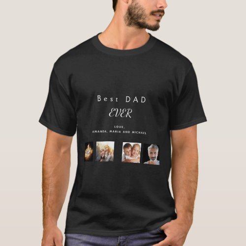 Best dad custom family photo collage black T_Shirt