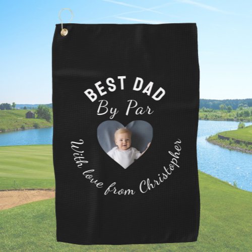 Best Dad Custom Kids Photo Black Golf Towel