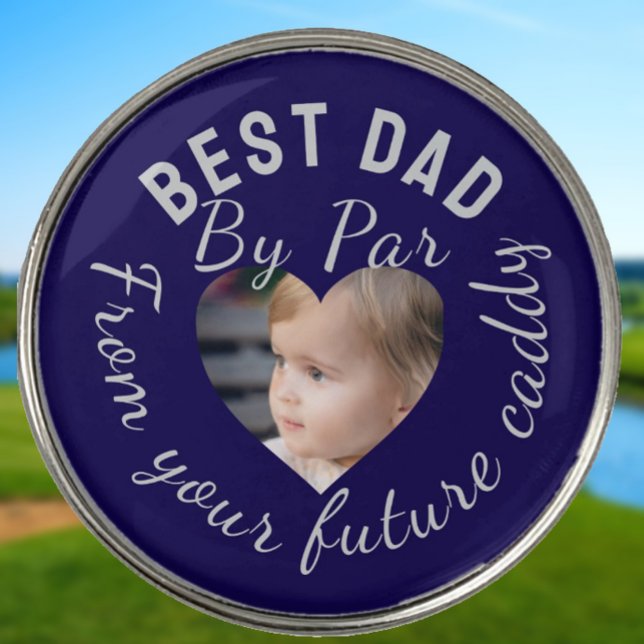 Best Dad Custom Kids Photo Blue Personalized Golf Ball Marker (Creator Uploaded)