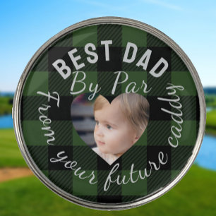 Best Dad Custom Kids Photo Green Buffalo Plaid Golf Ball Marker