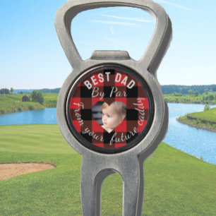 Best Dad Custom Kids Photo Red Buffalo Plaid Divot Tool