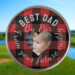 Best Dad Custom Kids Photo Red Buffalo Plaid Golf Ball Marker