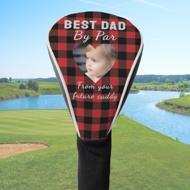 Best Dad Custom Kids Photo Red Buffalo Plaid Golf Head Cover (Creator Uploaded)