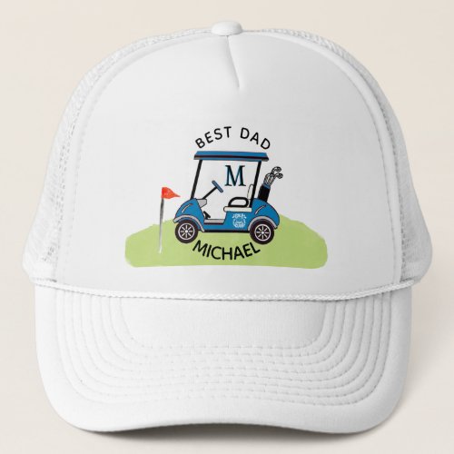 Best Dad Custom Monogram Cart Clubs First Name Trucker Hat