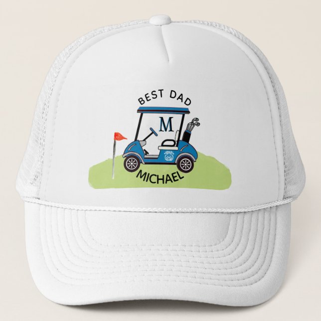 Best Dad Custom Monogram Cart Clubs First Name Trucker Hat (Front)