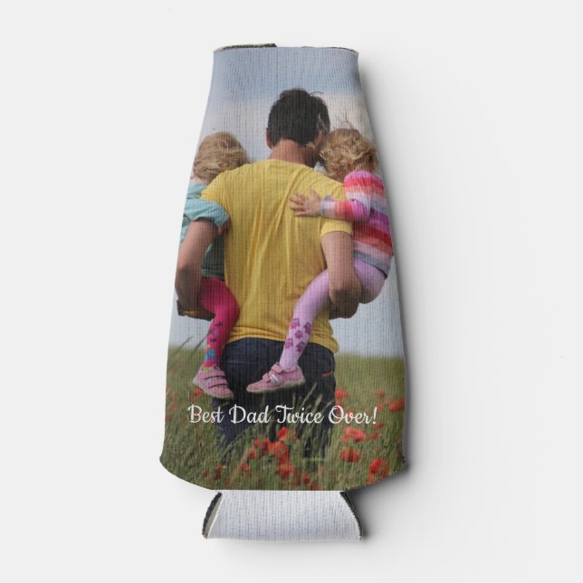 Best Dad custom twins photo Father's Day Bottle Cooler (Front)