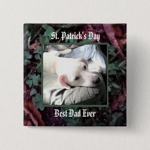Best Dad Cute Dog Shamrocks and Clovers Green Button