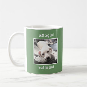 Best Dad Cute White Puppy Dog Sage Green 2 Photo Coffee Mug
