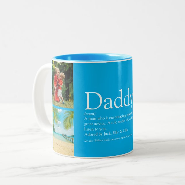 Best Dad Daddy Father Definition 4 Photo Sky Blue Two-Tone Coffee Mug (Front Left)