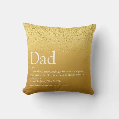 Best Dad Daddy Father Definition Gold Glitter Throw Pillow