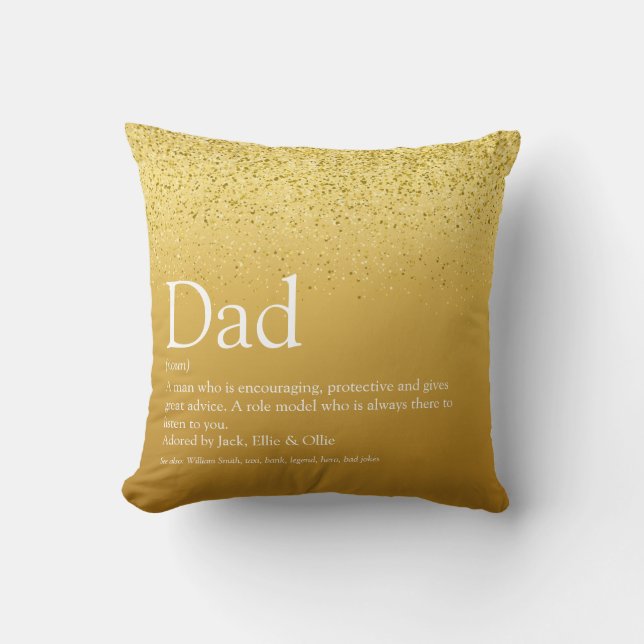 Best Dad, Daddy, Father Definition Gold Glitter Throw Pillow (Front)