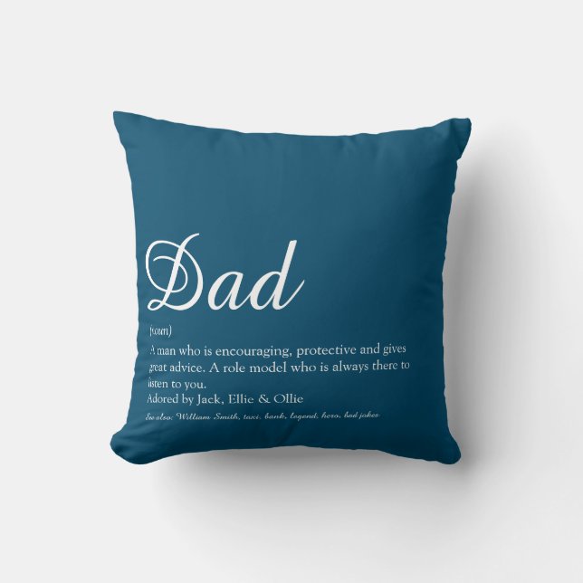 Best Dad, Daddy, Father Definition Script Blue Throw Pillow (Front)