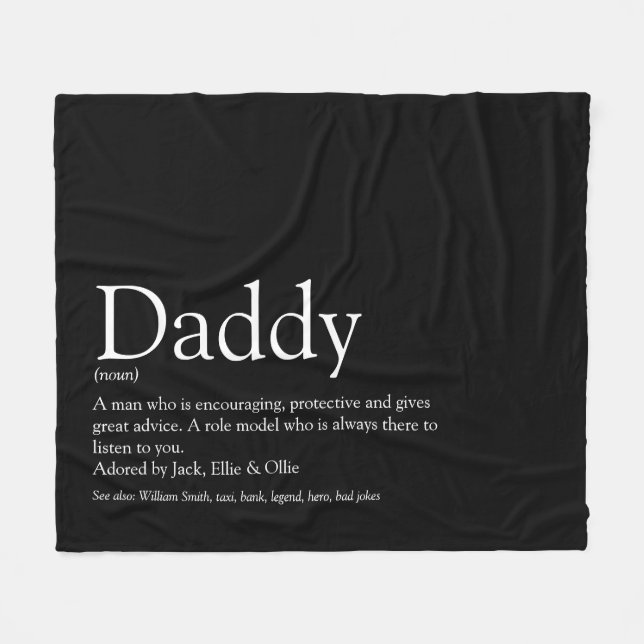 Best Dad Daddy Father Ever Definition Fun Black Fleece Blanket (Front (Horizontal))