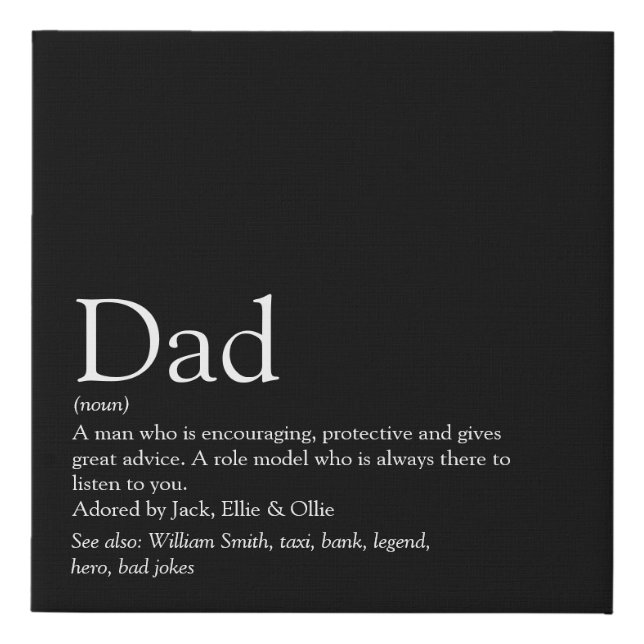 Best Dad Daddy Father Papa Ever Definition Black Faux Canvas Print (Front)